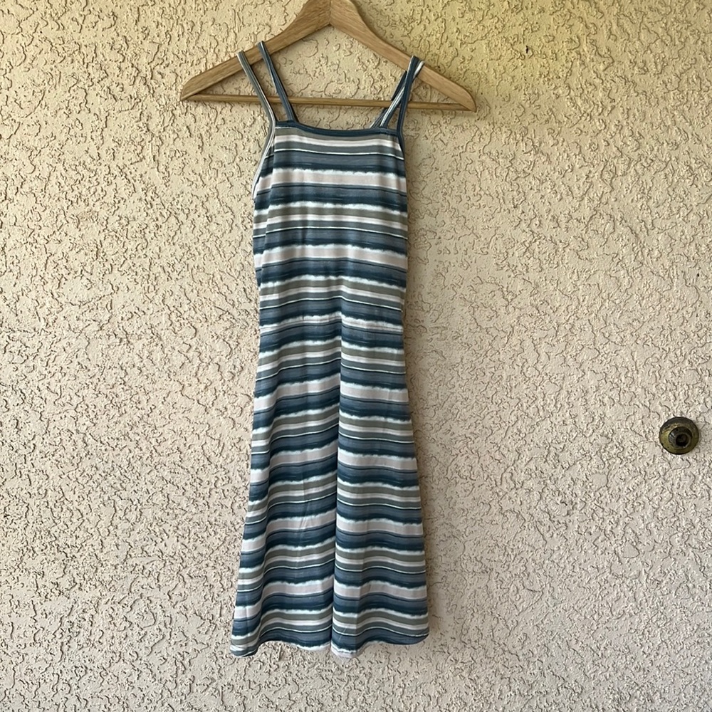 Pact strappy tank dress with pockets. Grey and pink.